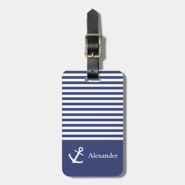Custom Striped Nautical Luggage Tag (Front Vertical)