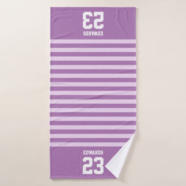 Custom Striped Sports Numbered With Name Bath Towel (Bath Towel)