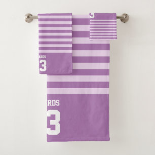 Custom Striped Sports Numbered With Name Bath Towel Set