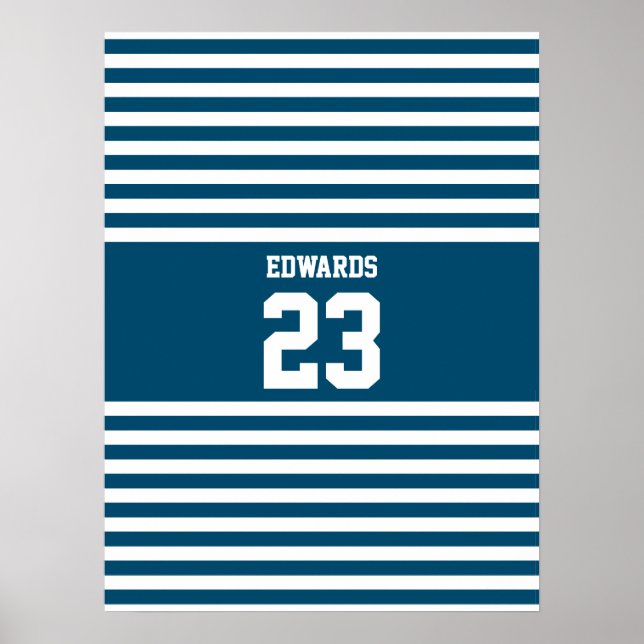 Custom Striped Sports Numbered With Name Poster (Front)