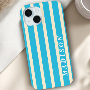 Custom Stripes Beige Blue iPhone 15 Case