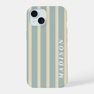 Custom Stripes Beige Blue iPhone 15 Case
