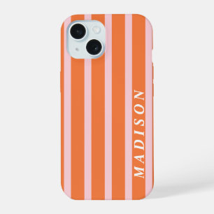 Custom Stripes Orange Pink iPhone 15 Case