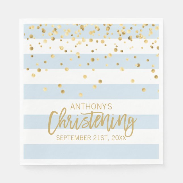 Custom Stripes Pastel Blue Gold BOY CHRISTENING Napkin (Front)