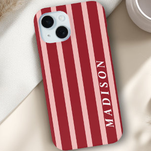 Custom Stripes Pink Red Brown iPhone 15 Case
