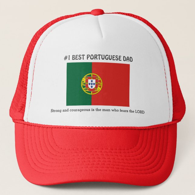 Custom Strong Courageous PORTUGUESE DAD Trucker Hat (Front)