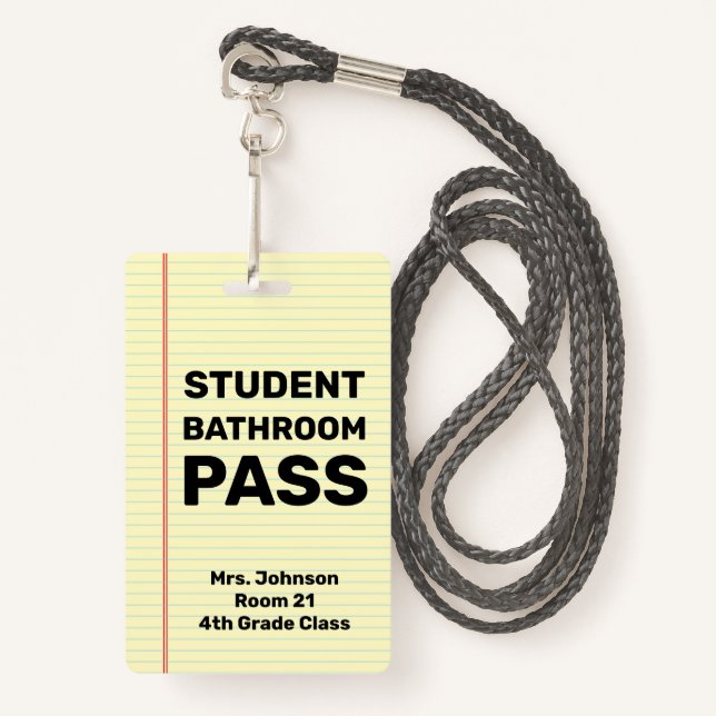Custom Student Bathroom Pass ID Badge (Front with Lanyard)