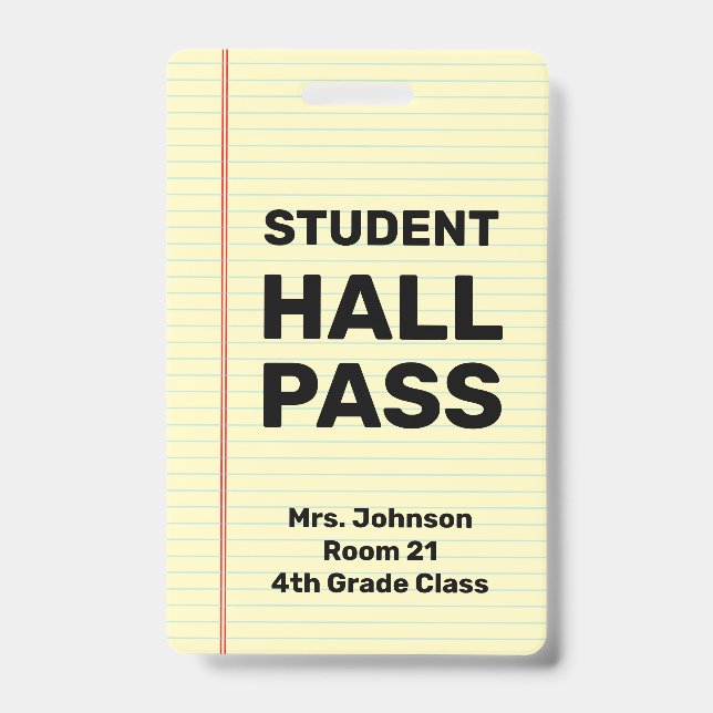 Custom Student Hall Pass ID Badge (Front)