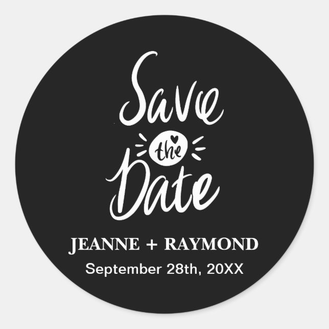 Custom Stylish Black Wedding Save the date Classic Round Sticker (Front)