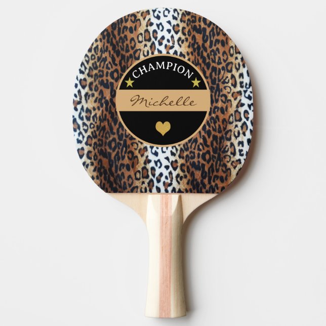 Custom Stylish Brown Black White Leopard Champion Ping Pong Paddle (Front)