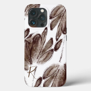 Custom Stylish Brown Watercolor Floral Monogram iPhone 13 Pro Case