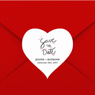 Custom Stylish Calligraphy Wedding Save the Date Heart Sticker