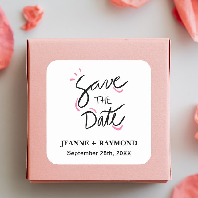 Custom Stylish Calligraphy Wedding Save the Date Square Sticker (Creator Uploaded)