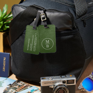 Custom Stylish Dark Forest Green Leather Look Luggage Tag
