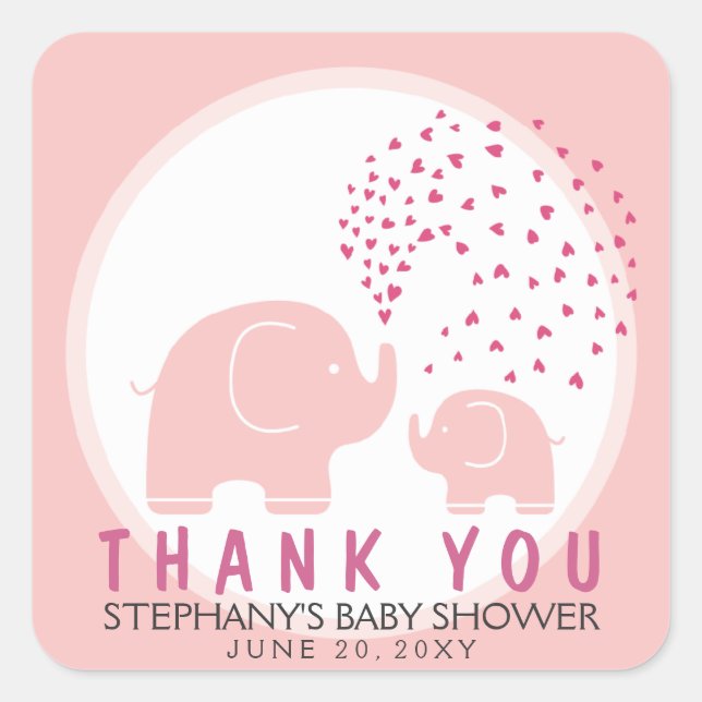 Custom Stylish Elephants Shower Thank You Stickers (Front)