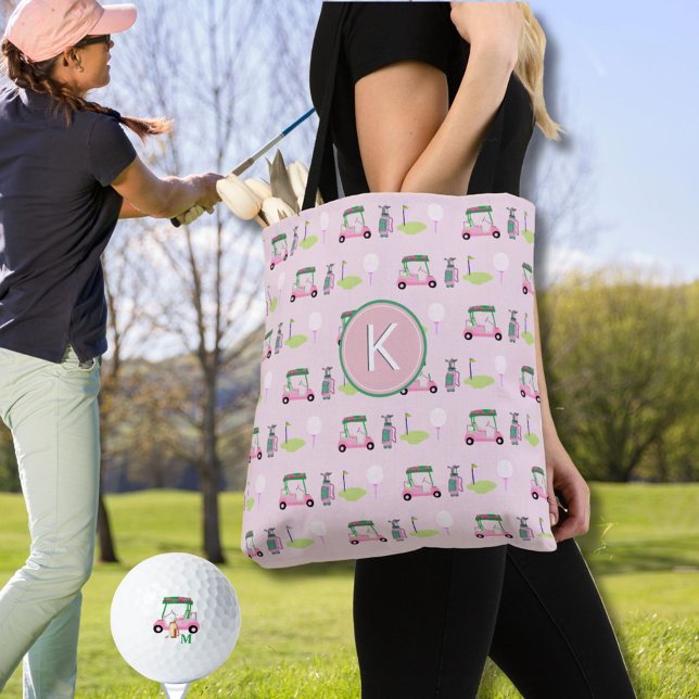 CUSTOM STYLISH LADY GOLFER MONOGRAM TOTE BAG (Creator Uploaded)