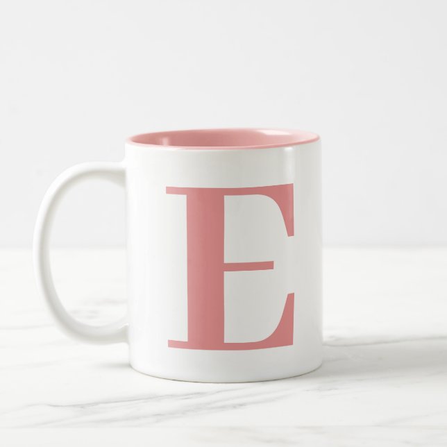 Custom Stylish Modern Pink Monogram Initials Two-Tone Coffee Mug (Left)
