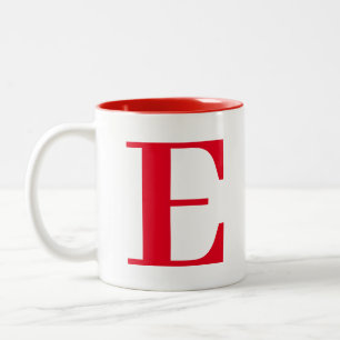 Custom Stylish Modern Red Monogram Initials Two-Tone Coffee Mug