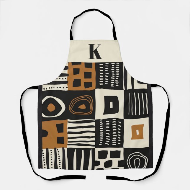 Custom Stylish Monogram African Mud Cloth Print  Apron (Front)