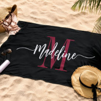 Custom Stylish Monogram Name Script Black Burgundy