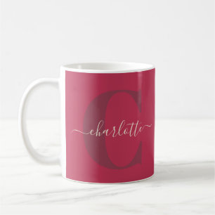 Custom Stylish Monogrammed Name Magenta Red Coffee Mug