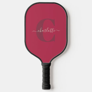 Custom Stylish Monogrammed Name Magenta Red  Pickleball Paddle