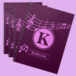 Custom Stylish Name Monogram Letter Music School Notebook