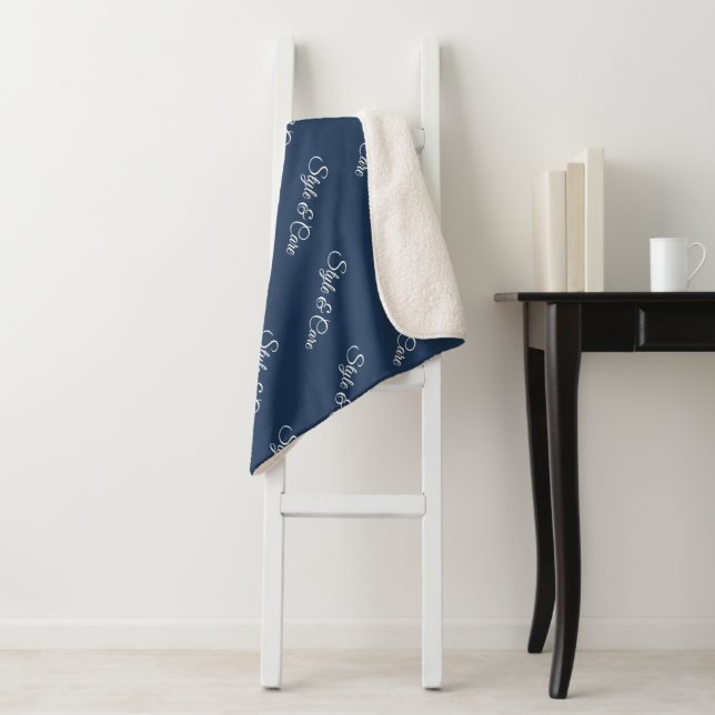 Custom Stylish Name Pattern Stylish Navy Sherpa Blanket (In Situ)