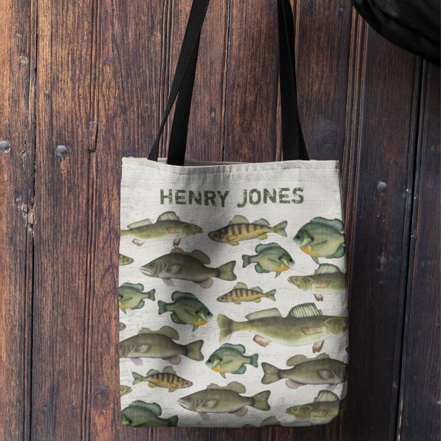 Custom Stylish Personalised Outdoor Fish Tote Bag (Custom unique simple rustic Fish up north woodland tote bag)