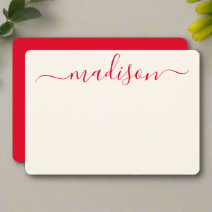 Custom Stylish Red Typography Girly Initial Name Card