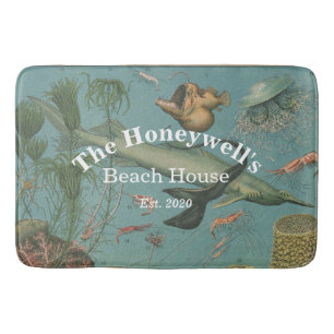 Custom stylish retro under the sea marine Bath Mat