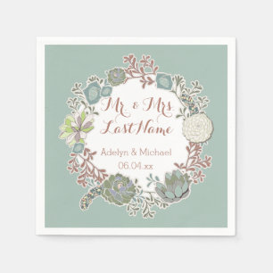 Custom Succulent Wreath Wedding Paper Napkins