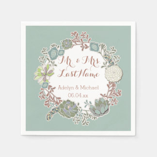 Custom Succulent Wreath Wedding Paper Napkins