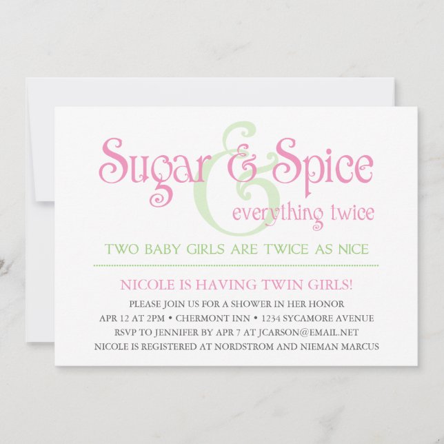 Custom Sugar & Spice Twins Baby Shower Invitation (Front)