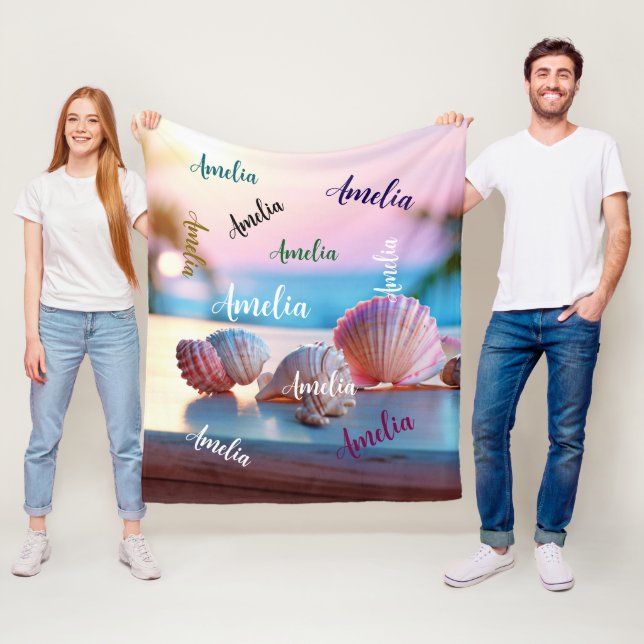 Custom Summer Beach Elegant Fleece Blanket (In Situ)