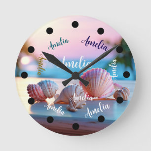 Custom Summer Beach Elegant Round Clock