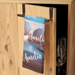 Custom Summer Beach Elegant Tea Towel