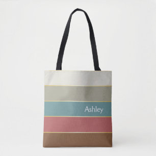 Custom Summer Colour Block Stripes Tote Bag
