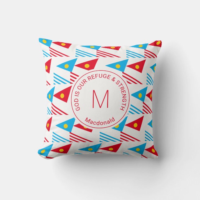 Custom Summer Ethnic Geometric Triangles Monogram Cushion (Front)