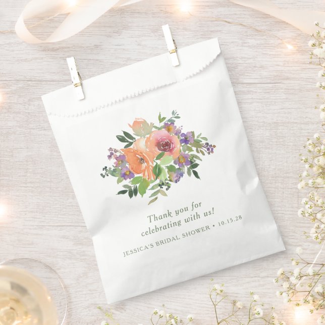 Custom Summer Floral Thank You Bridal Shower  Favour Bag (Clipped)