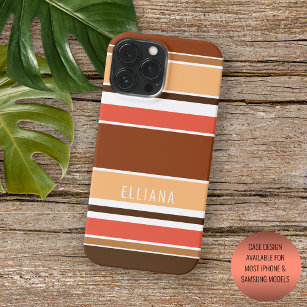 Custom Summer Orange Coral Peach Red Brown Stripes iPhone 15 Pro Max Case