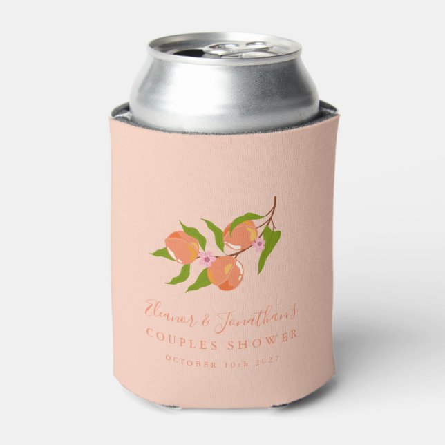 Custom Summer Peach Fruit Boho Couples Shower Can Cooler (Can Front)