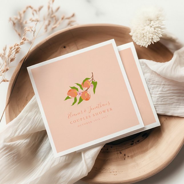 Custom Summer Peach Fruit Boho Couples Shower Napkin (Creator Uploaded)