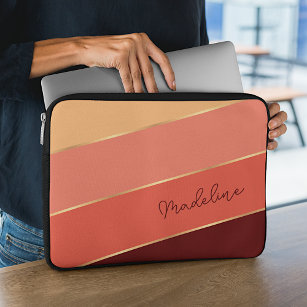 Custom Summer Sun Sunset Burgundy Red Striped Art Laptop Sleeve