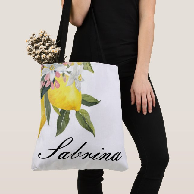 CUSTOM SUMMER TOTE BACK WITH LEMONS BAG (Close Up)