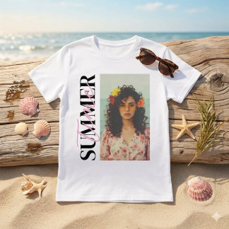 Custom SUMMER Vibes Photo Collage Vertical Text T-Shirt