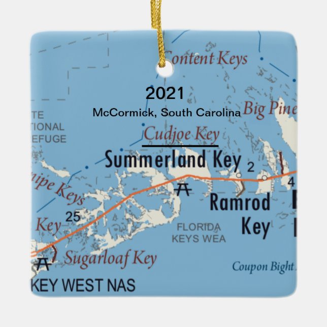 Custom Summerland Key Florida Map Ceramic Ornament (Front)