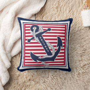 Custom Summery Retro Boat Anchor Stripes Pattern Cushion