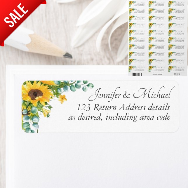 Custom Sunflower Eucalyptus Leaves Return Address Label (Creator Uploaded)