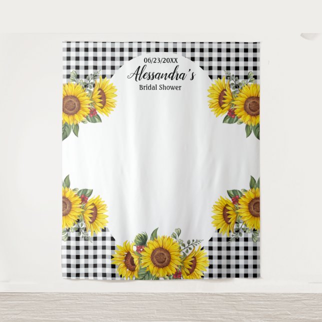 Custom Sunflower & Gingham Photo Backdrop Decor  Tapestry (Front)